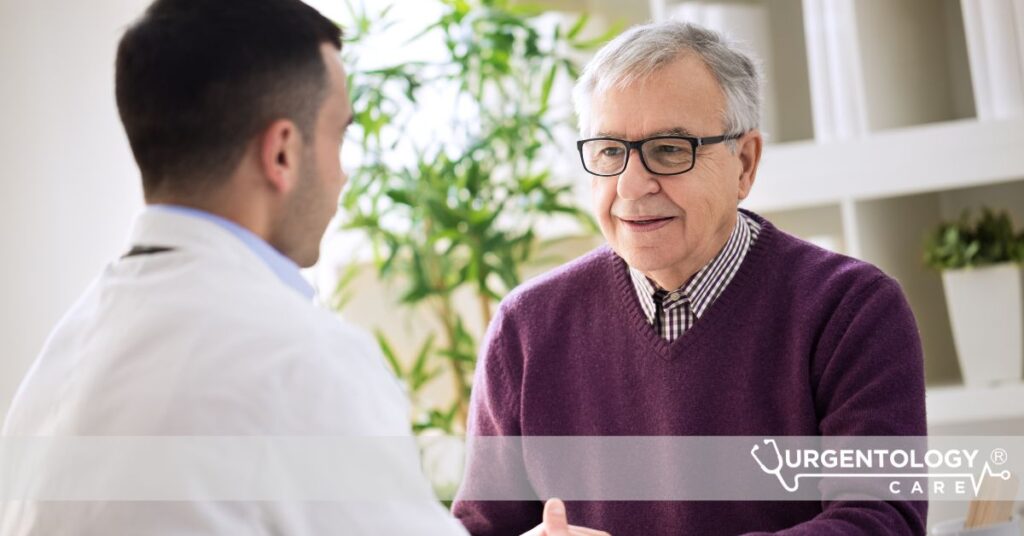 man speaking with doctor