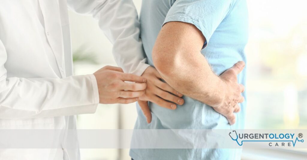 doctor feeling patient's stomach near kidney