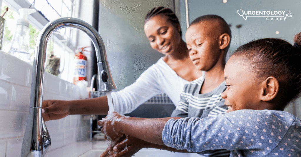 family washing their hands