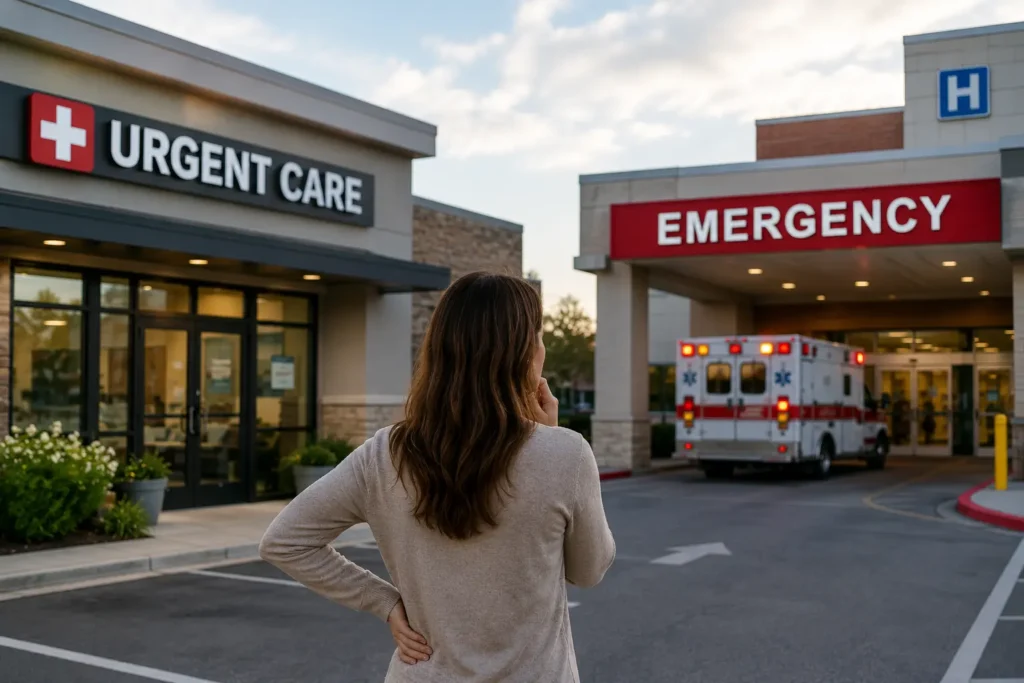 Urgent care vs ER guide showing when to choose urgent care or emergency room care