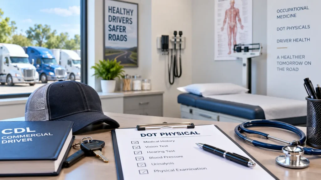 Driver preparing for a DOT physical exam at an occupational medicine clinic in Arlington TX