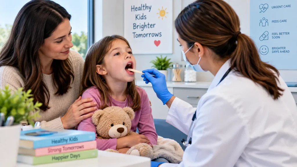 Strep throat symptoms in children and pediatric urgent care evaluation